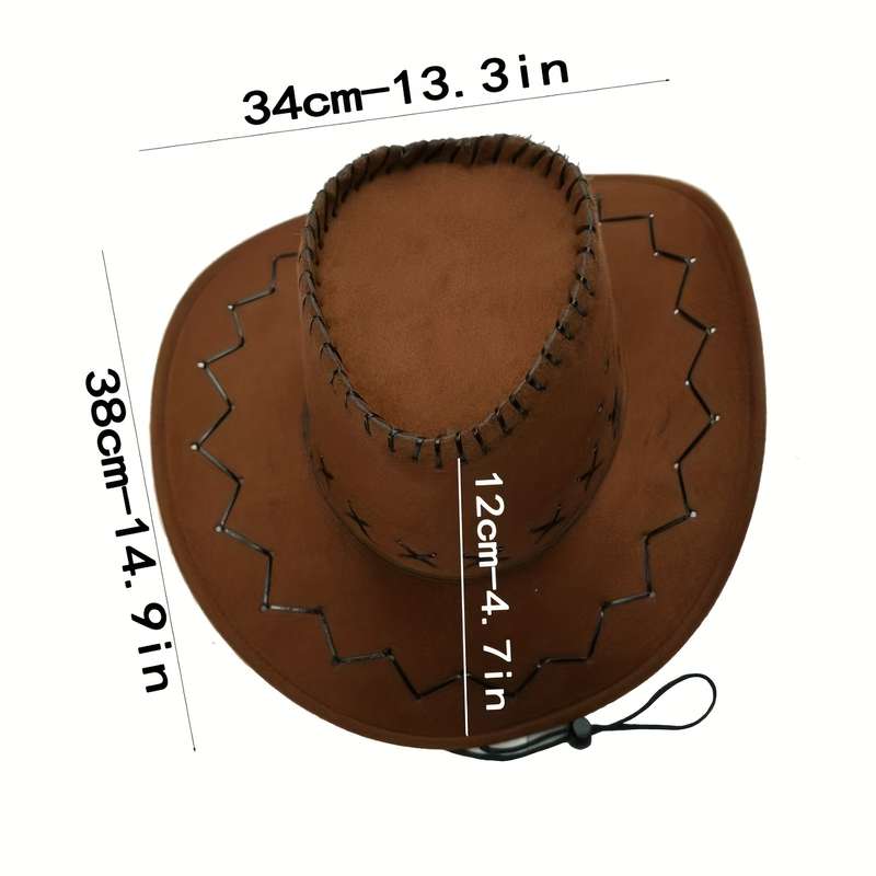 1pc Men's Western Cowboy Hat Suede PVC Boho Style Sun Protection Hat with Wide Brim Decorati