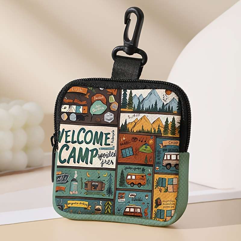 1pc Contemporary Polyester Coin Wallet with Zipper Closure Large Capacity Digital Print Coin S