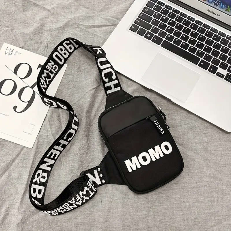 1pc Trendy Men's Nylon Chest Bag with Headphone Design Casual Mini Crossbody Satchel Sporty Adjustab