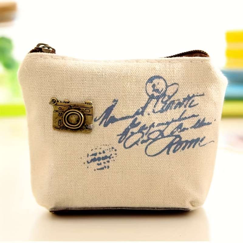 1pc Four Classic Nostalgic Women's Coin Purse Options Retro Style Canvas Coin Bags Key Cases Zip