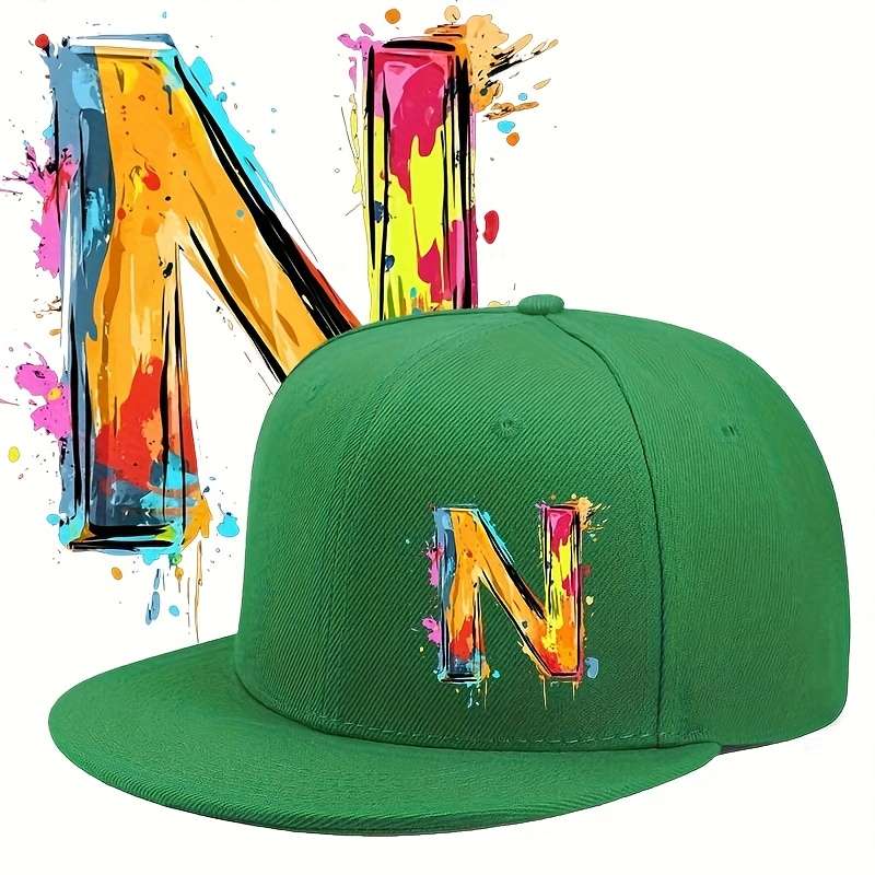 1pc Urban Graffiti Letter N Baseball Cap Adjustable Sun Protection Woven Flat Brim Hat for Men
