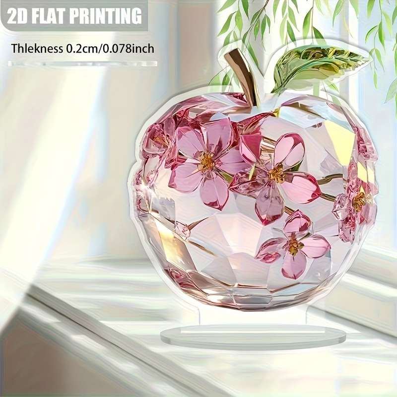 1pc 2D Flat  Printing  Printing One Apple Shape Crystal Sun Catcher Desktop Decoration Decor