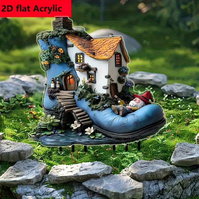 1pc 2D Flat One Piece of  Bohemian Dwarf House Acrylic Garden Plate Charming Outdoor Decoration fo