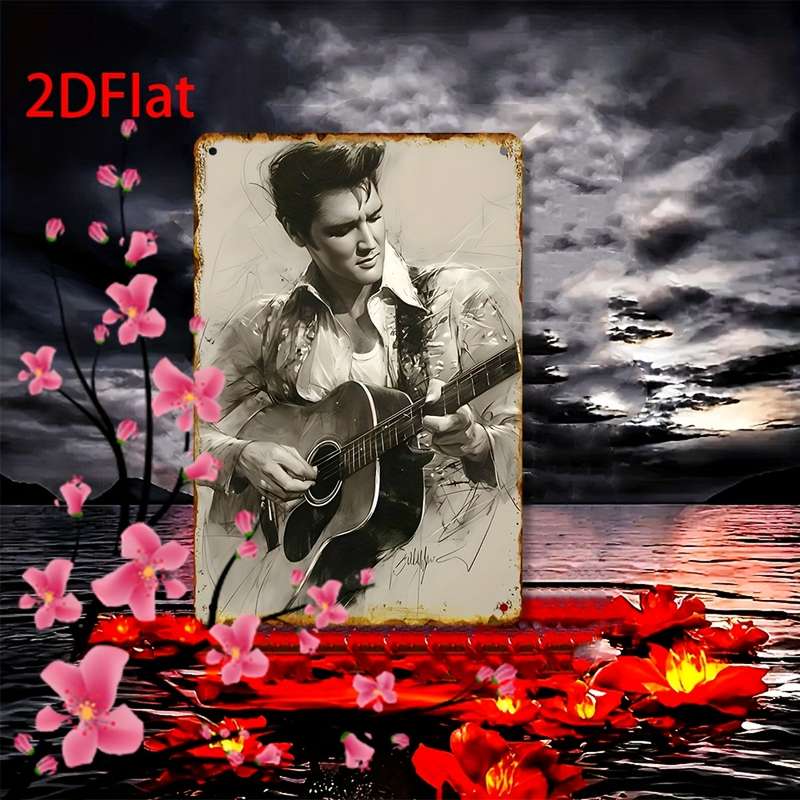 1pc 2D wall art Elvis playing guitar retro style metal sign suitable for popular retro decoration