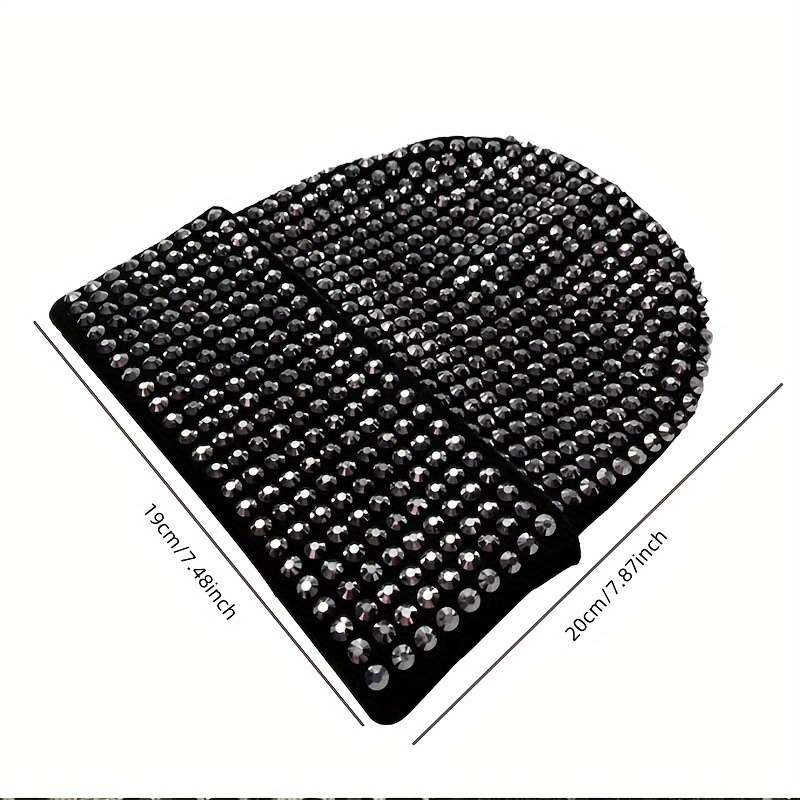 1pc Women'S Black Acrylic Beanie with Sparkling Rhinestones Stylish Double-Layer Knit Hat for Fal