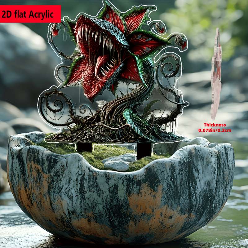 1pc 2D Flat  Printing Polymer Carnivorous Plant Garden Stump Contemporary Outdoor Decor for Pots