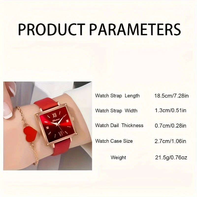 2pcs set Elegant and Fashionable Women's Square Dial PU Leather Strap Quartz Watch Versatile Fashion