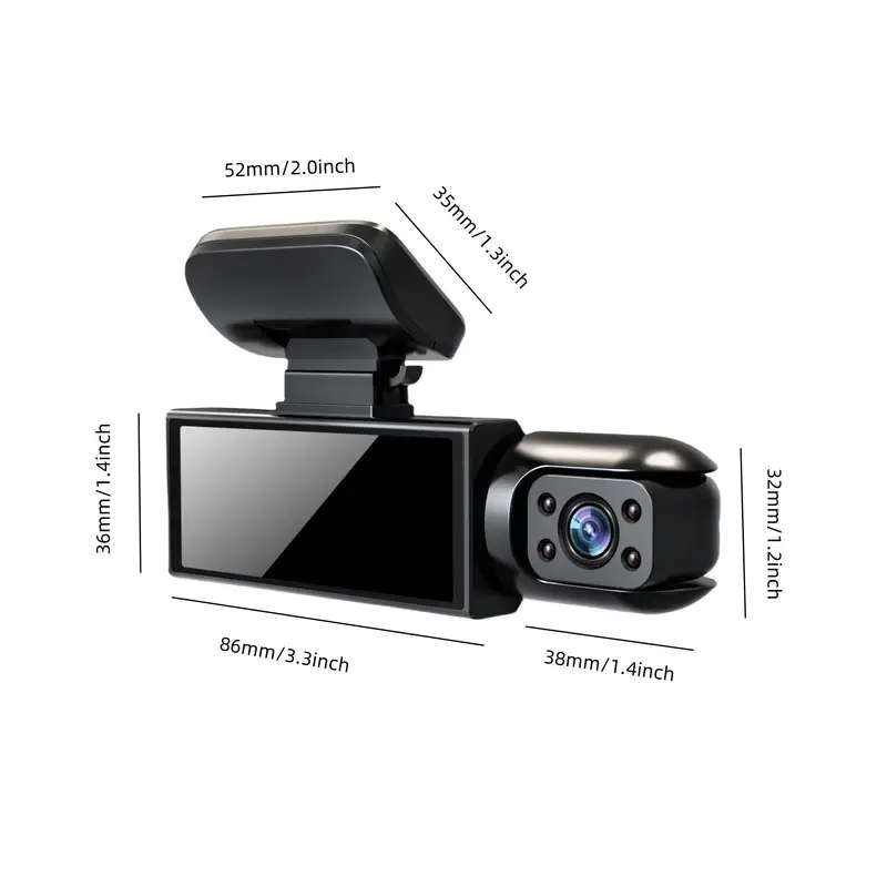 HD 1080P Dual-Camera Car DVR with Night Vision 8.03cm IPS Screen Wide Angle Lens