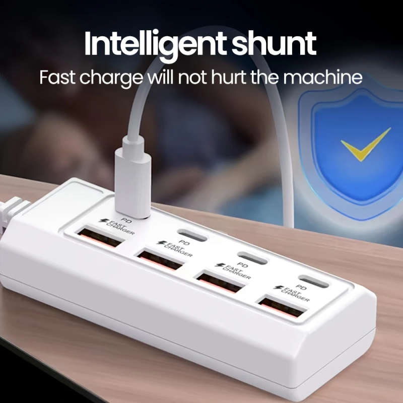 1pc 8ports USB Adapter 4USB+4PD 25W Hub Fastcharging Multi-Interface Fast Charging Wide Compatibilit