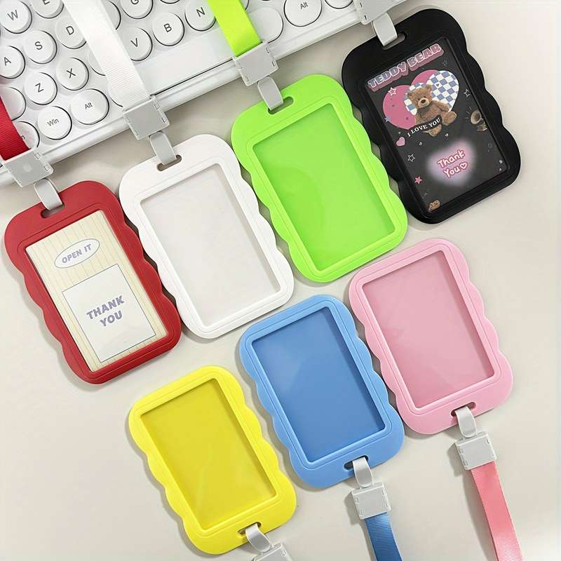 1pc 1 Set ABS Slide Card Holder 3 Inch ID Postcards Bus Rainbow Card Organizer With PP Buckle Lan