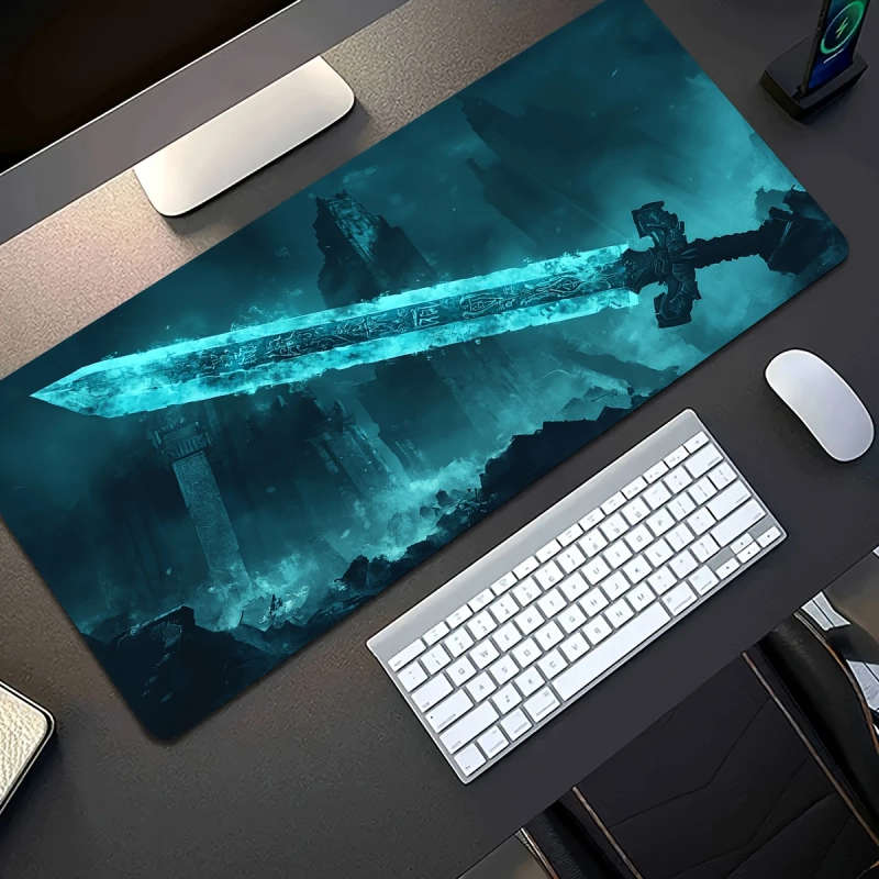 1pc 40x90cm Ice Blue Runesword Fantasy Gaming Mouse Pad Non-Slip Washable Desk Mat