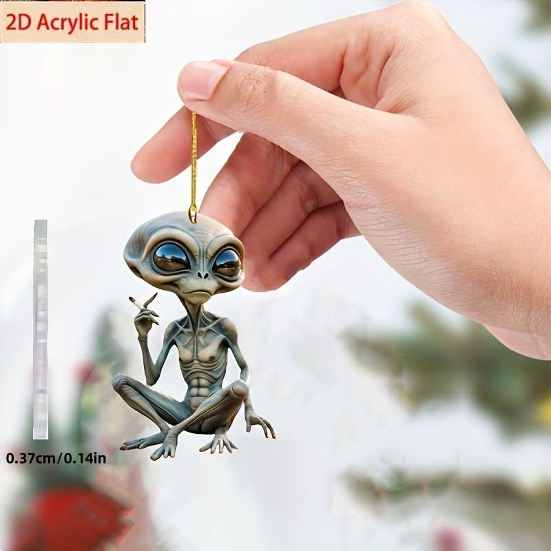 1pc 2D Flat   Cute Alien  Acrylic Car Hanging Decoration New Acrylic Material Keychain