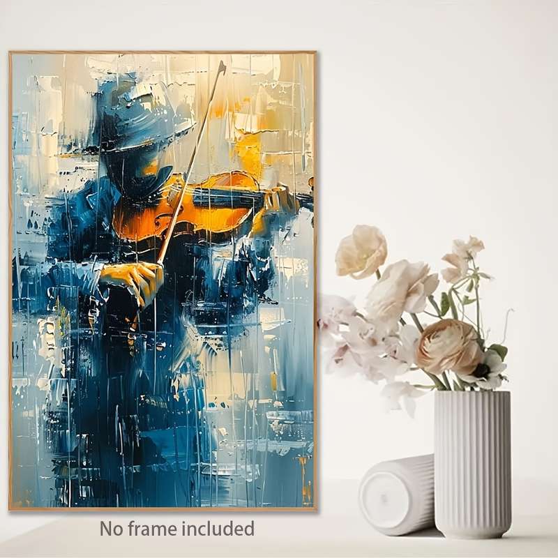 1pc A Frameless 2D Canvas Painting Featuring a Man Playing The Violin Oil Painting Poster Wall D