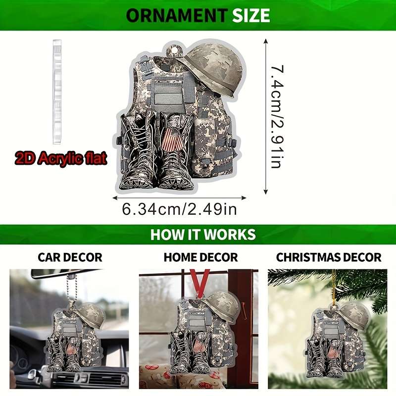 1pc 2D Flat   Military Veteran Backpack Boots Car Decoration  Rearview Mirror Accessories Re
