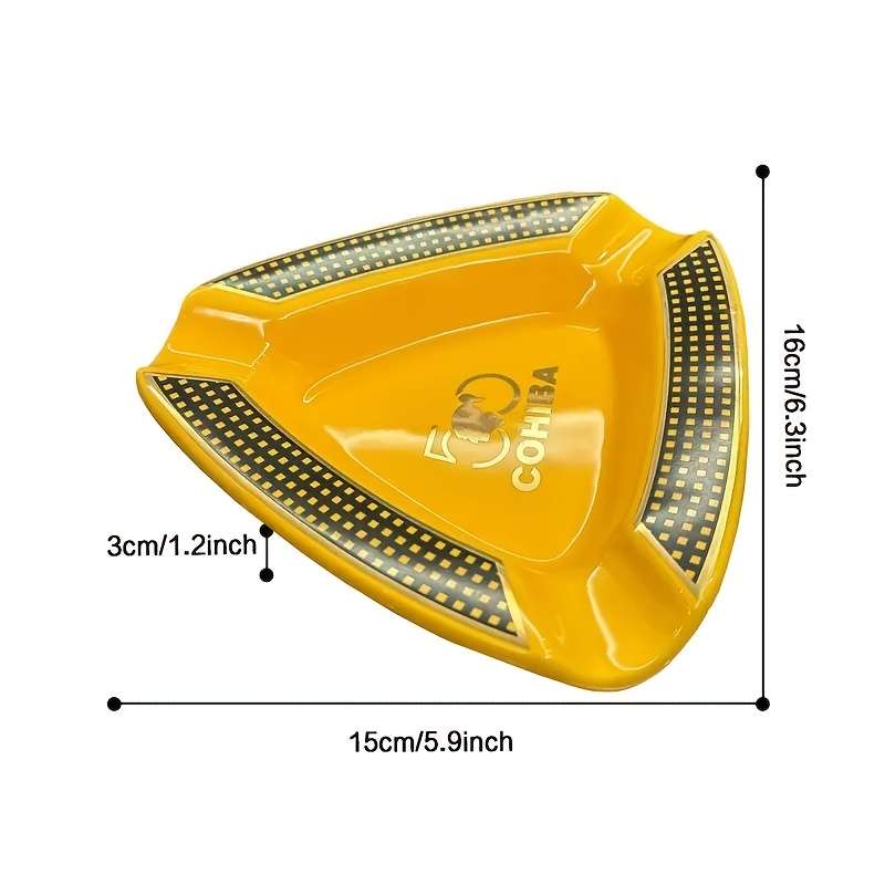 1pc Porcelain Cigar Ashtray Elegant Triangular Design with 3 Compartments Non-Electric Classic H
