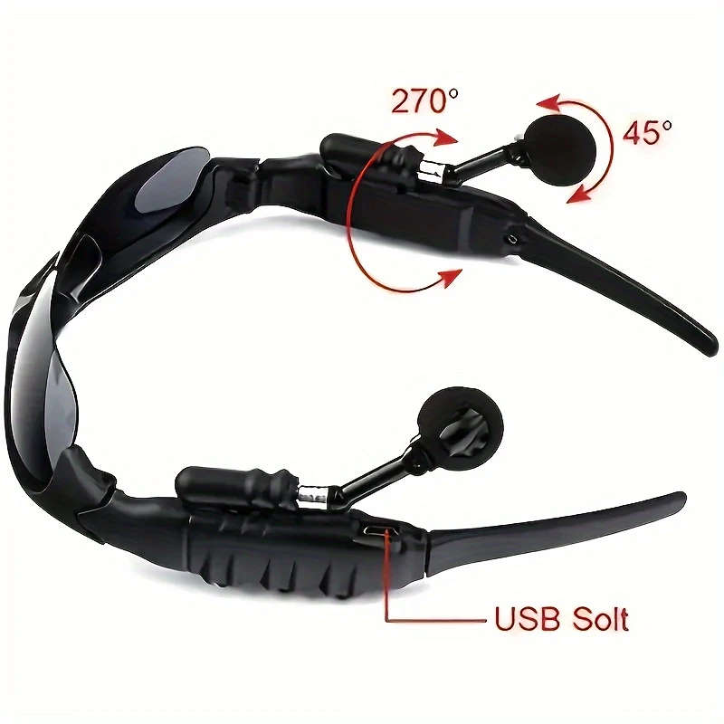 1pc Wireless Smart Glasses Headset Wireless Stereo Sound USB Rechargeable PVC Material Hands-Free Ca