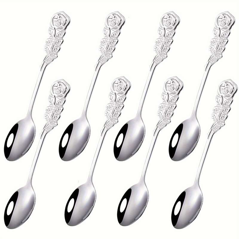 8pcs Set Rose Handle Design Stainless Steel Coffee Spoons 12.7 cm Perfect for Cappuccino Ch