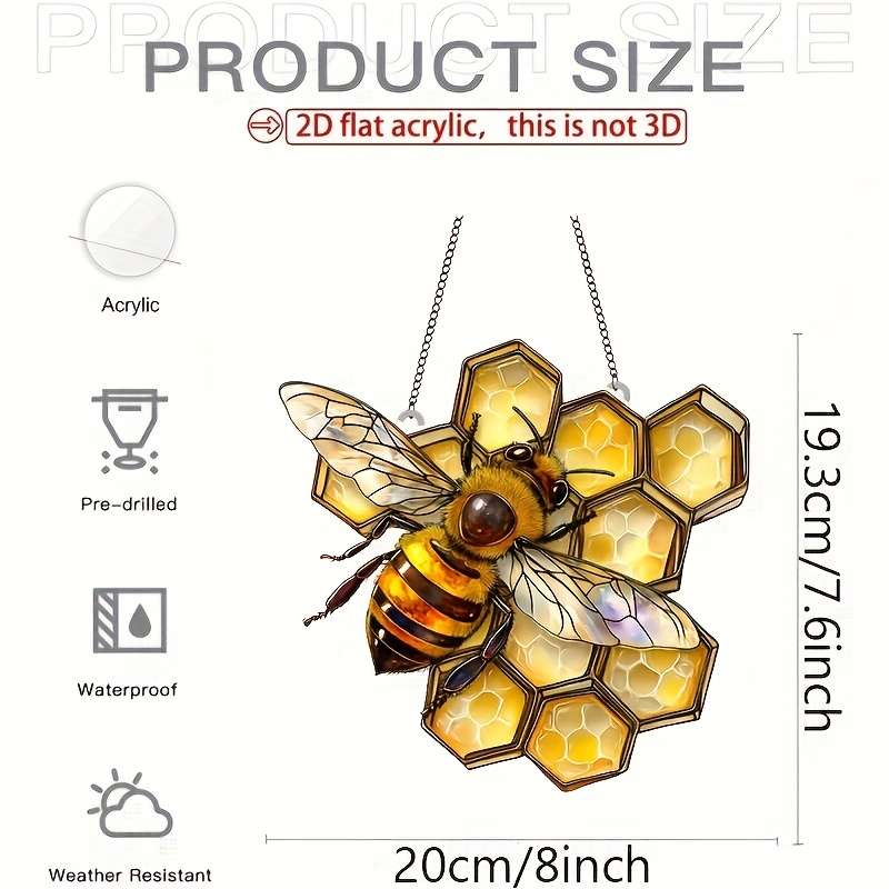 1pc 2D Flat  Acrylic Vibrant Bee Sun Catcher 8"x7.6" Honeycomb Garden Decoration Perfect Gift fo