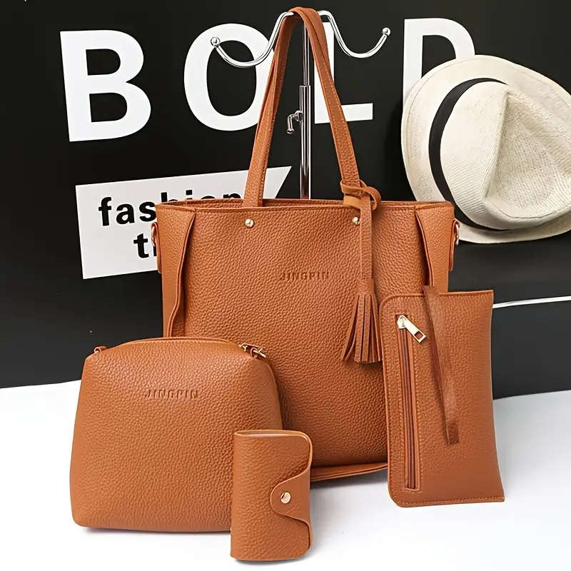 Women's 4-Piece Bag Set: Shoulder Bag, Tote, Crossbody, Wallet Combo