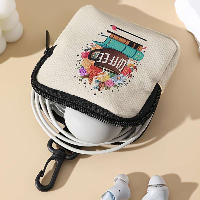 1pc Chic Coffee Book Floral Mini Organizer Pouch Multi-Functional Coin Key and Essentials Wal