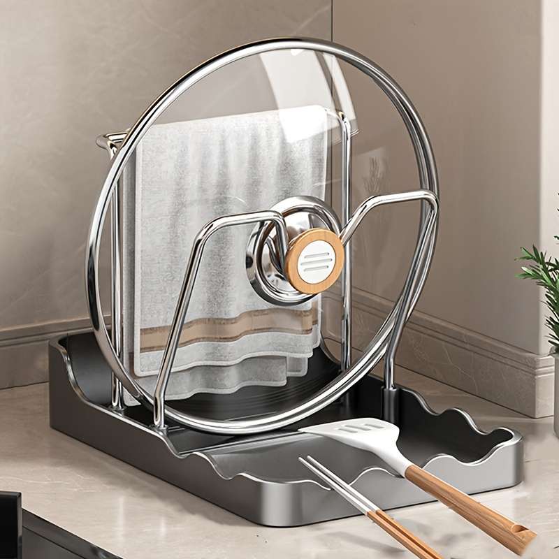 1pc Stainless Steel Kitchen Organizer Rack for Pots Pans Spatulas Spoons Space-Saving Wall-Mo
