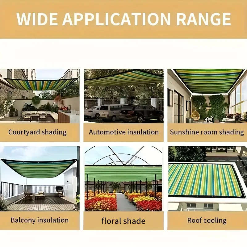 1pc Colorful Striped High-Density Breathable Sun Shade Net Size200x300cm Durable Plastic Outdoor