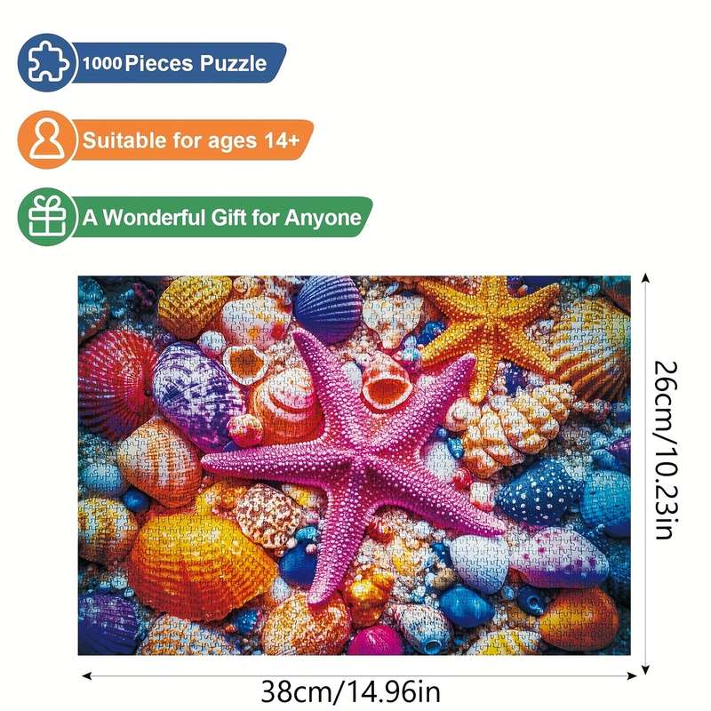 1000pcs Colorful Seashells Starfish Jigsaw Puzzle for Adults Vibrant Beach-Themed