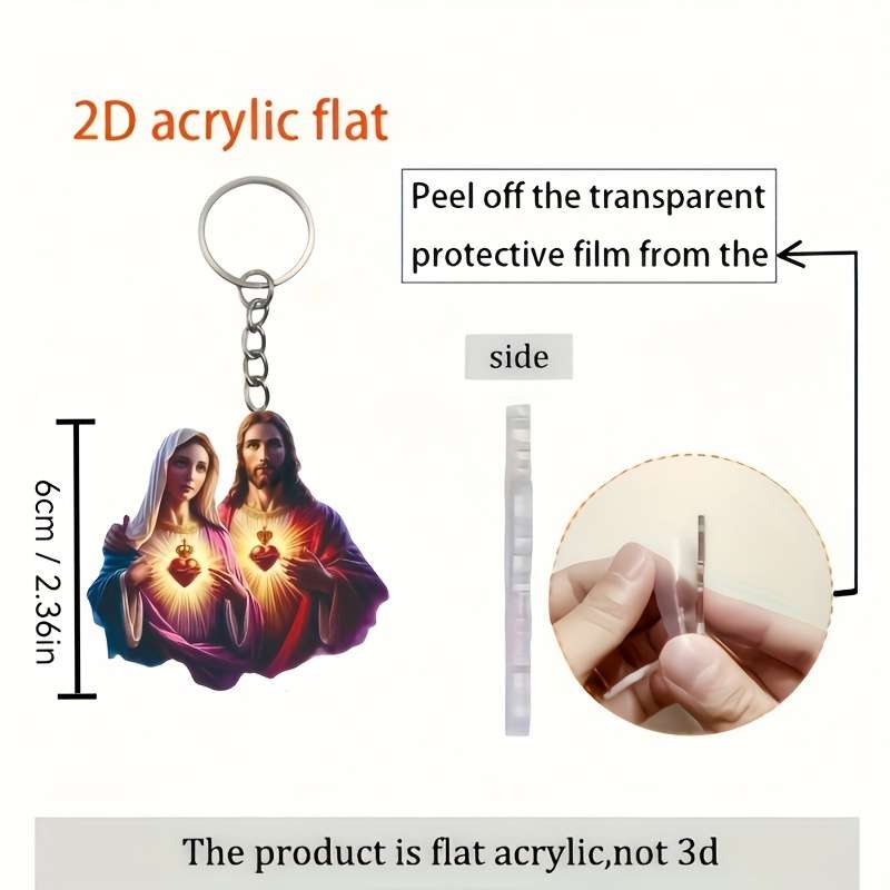 1pc 2D Flat    Acrylic Holy Family Keychain Vibrant Sacred Heart Design Durable Flat