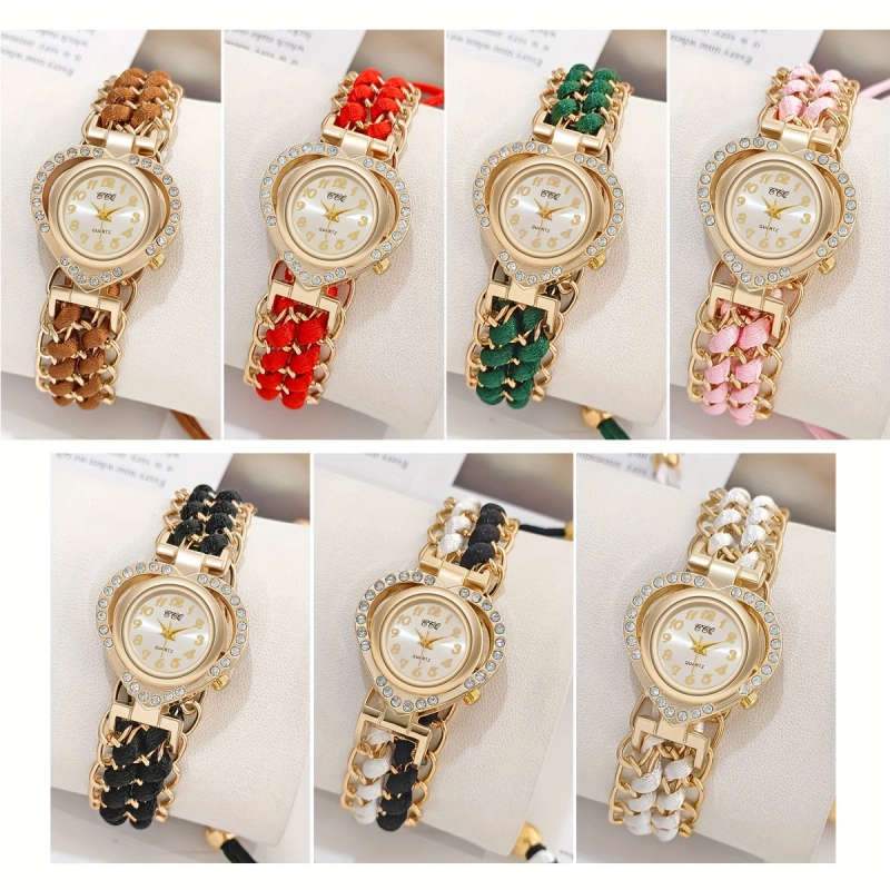 1pc Elegant Ladies' Quartz Wrist Watch with Rhinestone Embellishment Round Zinc Alloy Case and Braid