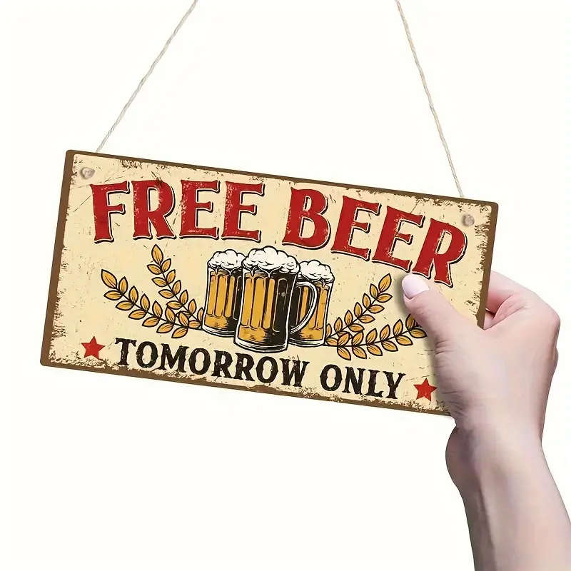 1pc Classic Wooden Plaque Hanging Sign FREE BEER Tomorrow Only Vintage Style Wall Art Decor for Home