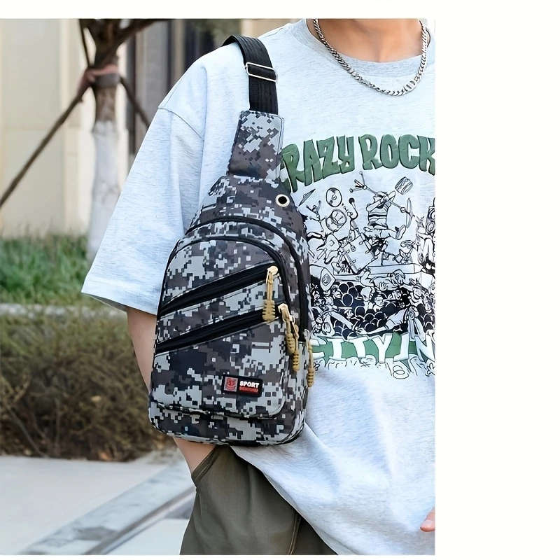 1pc Men'S Camouflage Chest Bag Digital Camouflage Sports Style Oxford Material Zipper Closure Hand