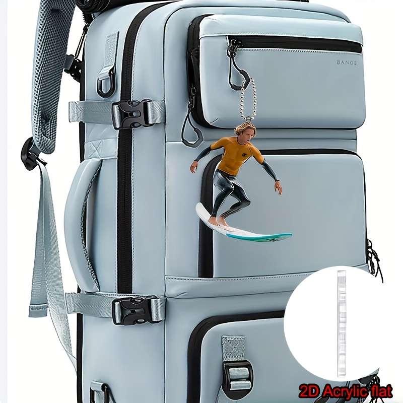 1pc 2D Flat  Vibrant Surfing Acrylic Pendant Ocean-Themed Car Mirror Charm Backpack Keychain De