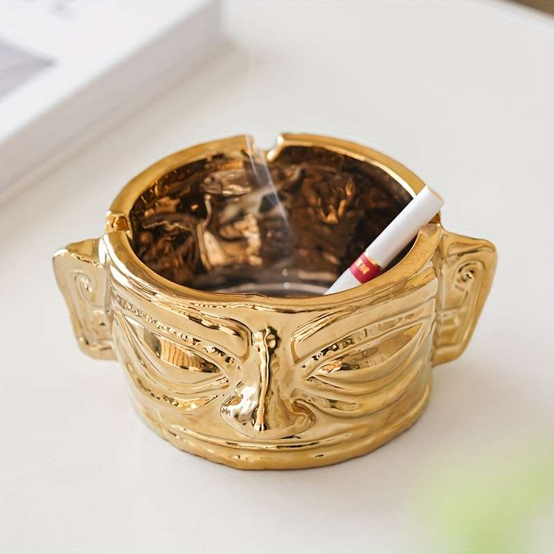 1pc Modern Ashtray for Home Living Room Lightweight Luxury Sealed Anti-ash High-end Cigarette Hold