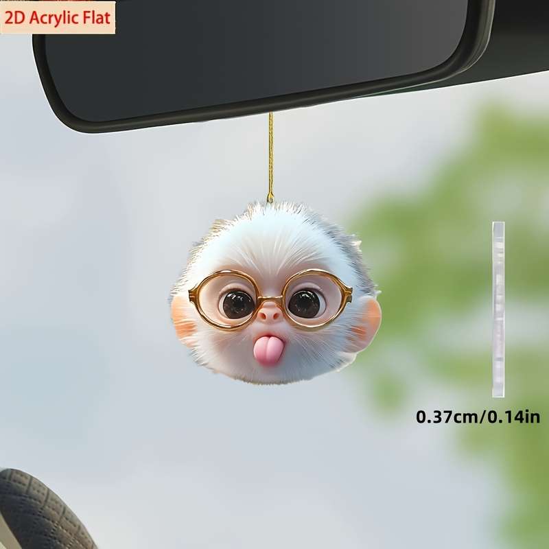 1pc 2D Flat  s  Acrylic Car Hanging Cute Glasses Monkey Cartoon Animal Acrylic Ornament
