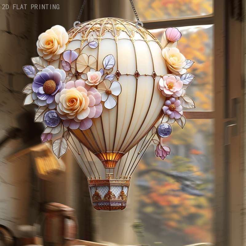 1pc 2D Flat    Acrylic Flower hot air balloon Suncatcher19.99cm x 17.98cm Window Han