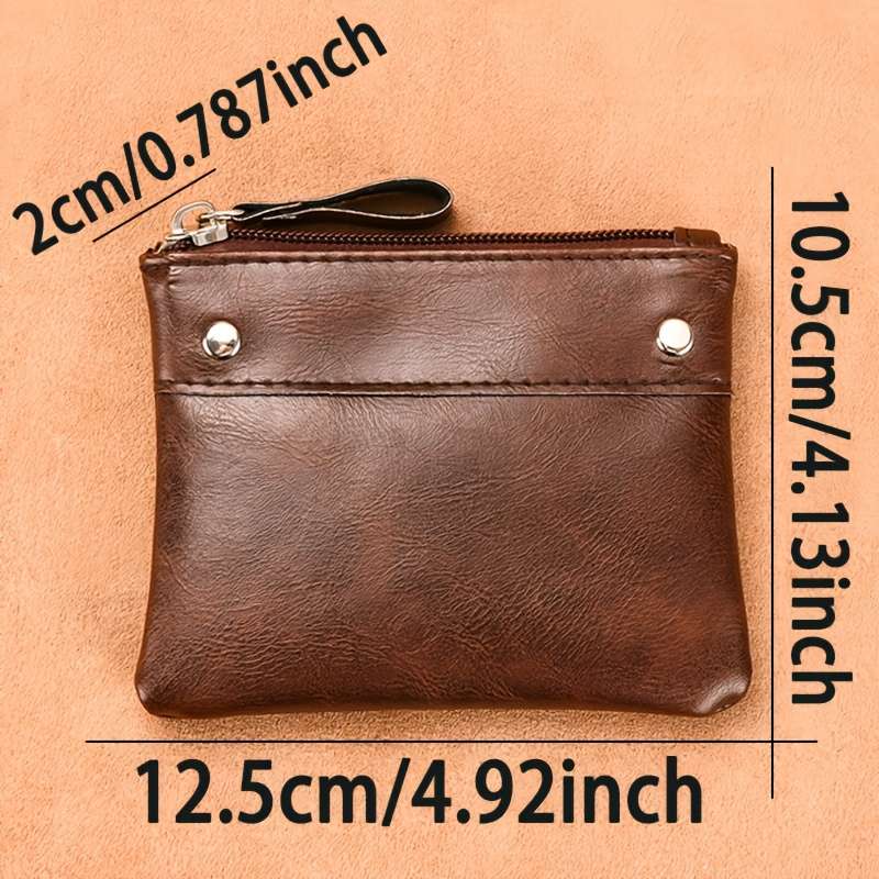 1pc One Men's retro solid color short wallet zipper card holder coin purse. Father's Day gift bi