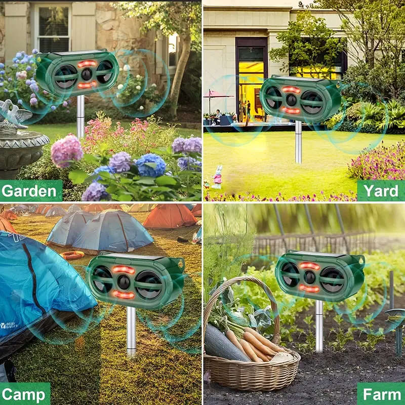 1pc Solar-Powered Ultrasonic Pest Repeller with LED Flashing Light Outdoor Bird Deterrent for Garden