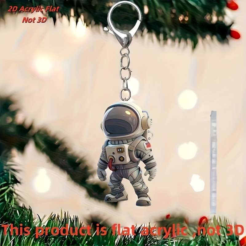 1pc 2D Flat  Astronaut Keychain Acrylic Space-Themed Charm with Metal Ring for Keys Bags Backpa