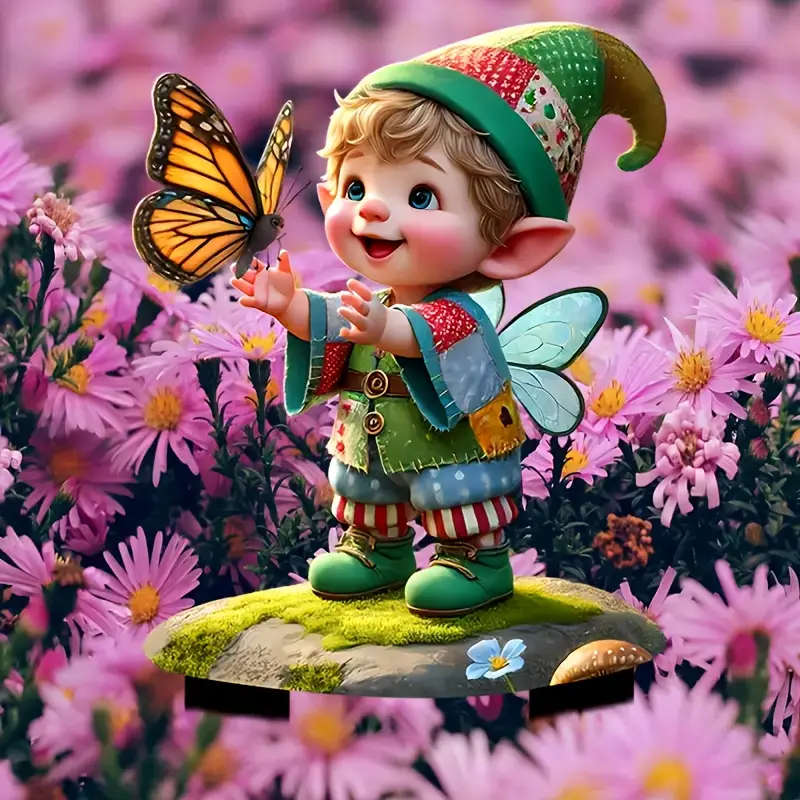 1pc Bohemian Gnome and Butterfly Acrylic Garden Stake 20.07cm x13.97cm Waterproof Scratch-Resistant