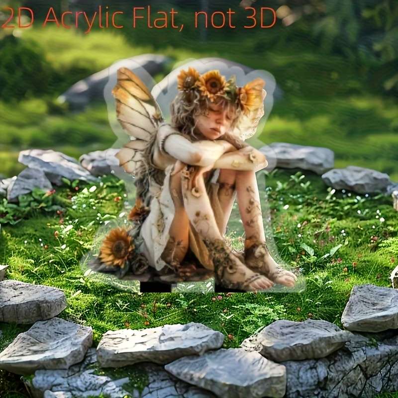 1pc 2D Flat  Charming Sunflower Fairy Garden Stake Bohemian Outdoor Decor with Whimsical Fairy S