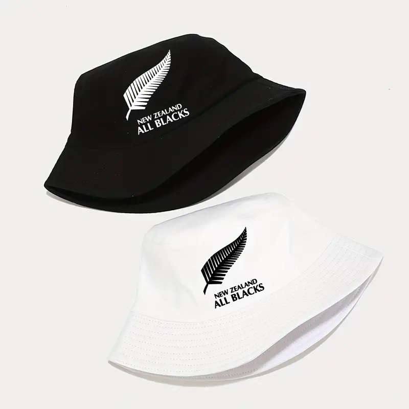 1pc New Zealand All Blacks Printed Bucket Hat Breathable Sun Hat Unisex Outdoor Vacation Travel Fold