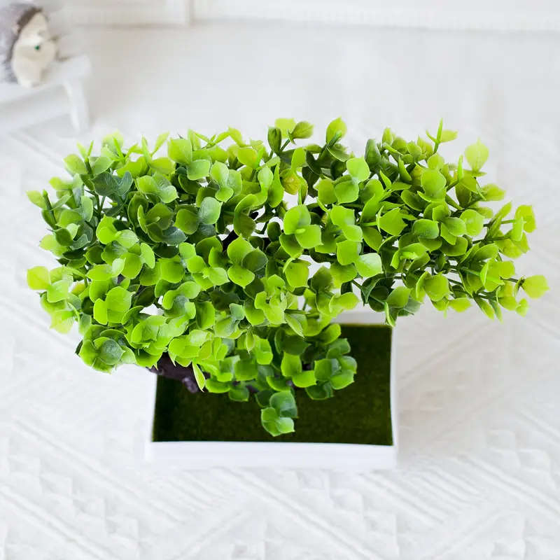 1pc Charming Faux Eucalyptus Bonsai with White Pot Perfect for Home Office Decor