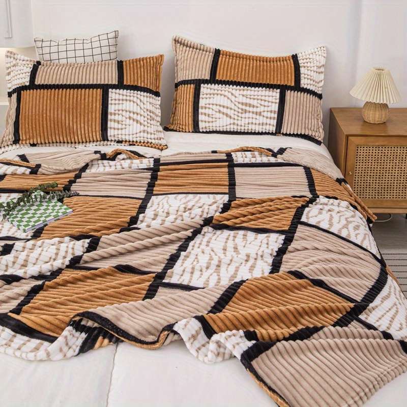 1ps Blanket Color Green Camel Grid size 39.3INx27.5IN 100CMx70CM