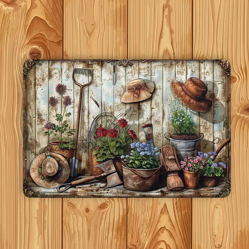 1pc Vintage Floral Metal Tin Sign 30.48x20.32cm  Indoor Outdoor Wall Decor for Home Office Cafe Bar