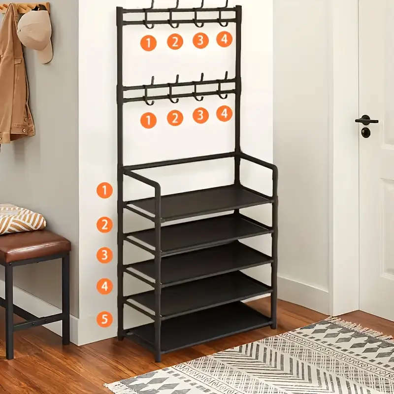 4/5 Tier Metal Shoe and Boot Organizer Rack with Hooks - Durable Iron Alloy, Easy Assembly, Ideal fo