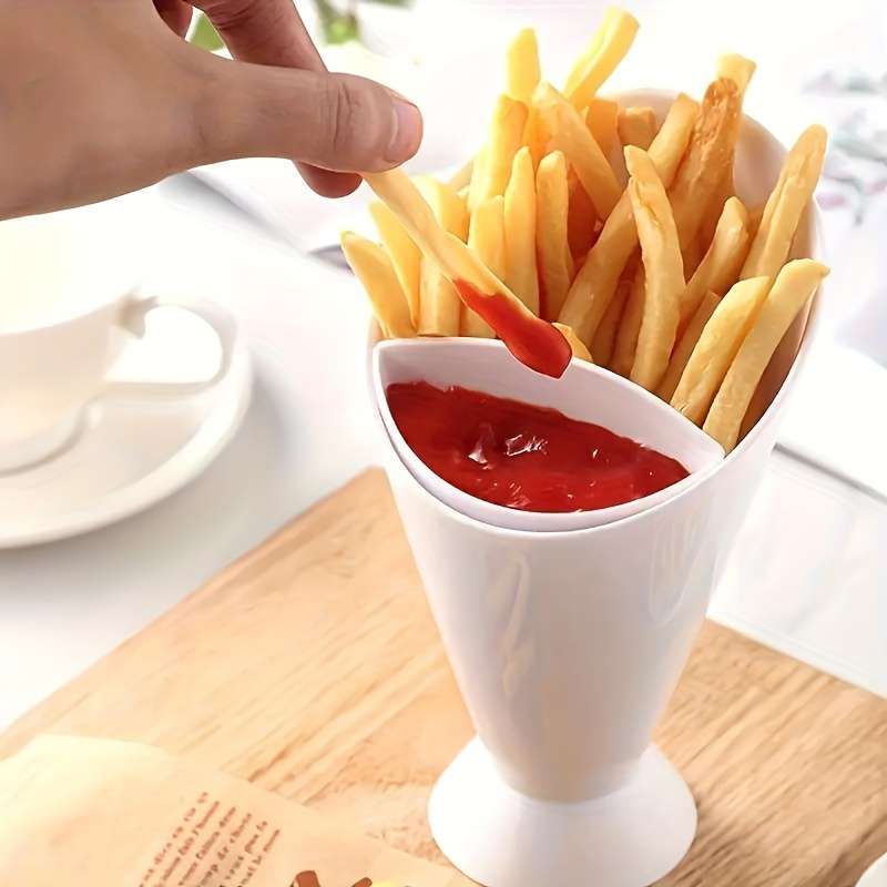 1pc Rectangular Plastic Snack Cup with Lid Portable Serving Container for Fries Salad More