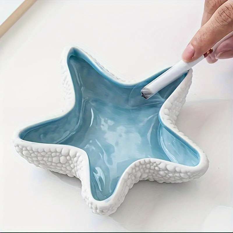 1pc Ocean-Themed Ceramic Starfish Ashtray Handcrafted Nautical Decor with Realistic Sea Textur