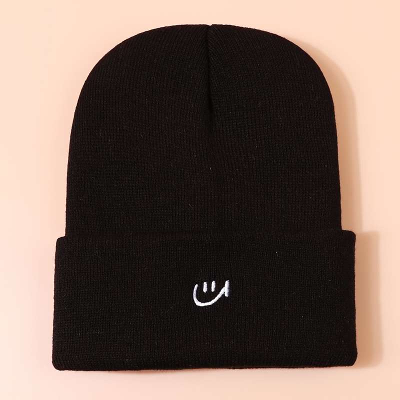 1pc joyful Embroidered Beanie Stretchy Adjustable Knit Skull Cap for Men Women Warm Cozy E