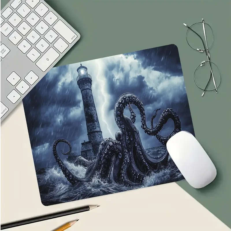 1pc 21x26cm Sea Monster Lighthouse Storm Mouse Pad Soft Feel Office Desk Accessory