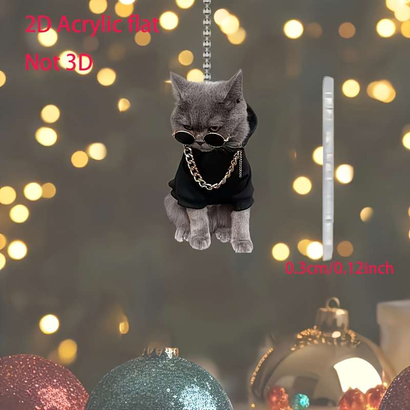 1pc 2D Flat   Stylish Acrylic Kitten Pendant with Glasses Chain Ideal for Car Mirrors Backpa